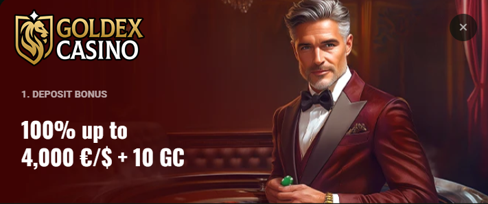 Goldex Casino Welcome Bonus 100% up to 4,000 €$ on first deposit